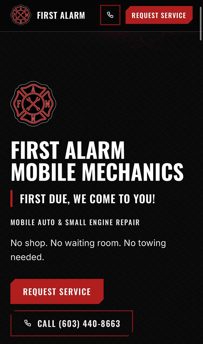 First Alarm Mobile Mechanics website on a phone