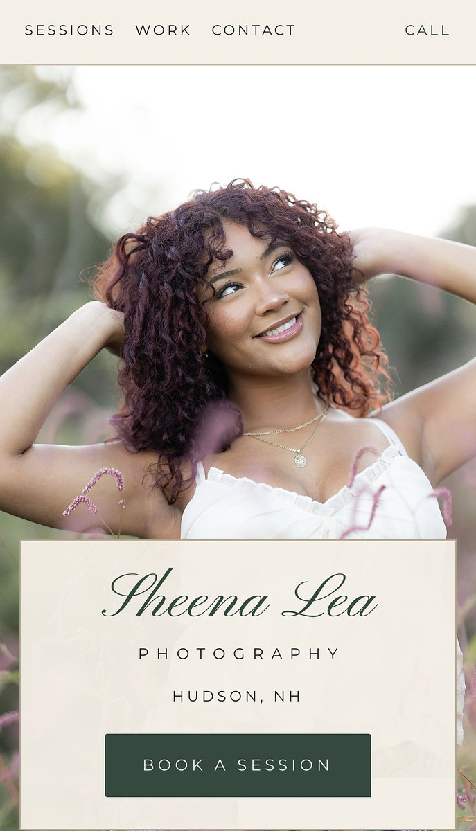 Sheena Lea Photography website on a phone